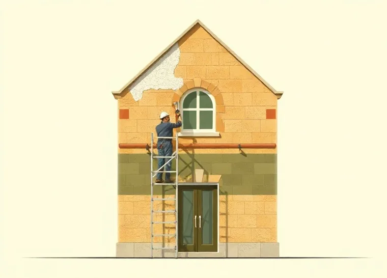 Ravalement de façade en pierre, nettoyage et application d'enduit